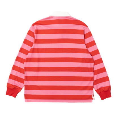 Yumi Striped LS Polo - Pink/Red