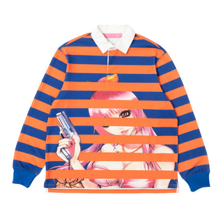 Yumi Striped LS Polo - Orange/Blue