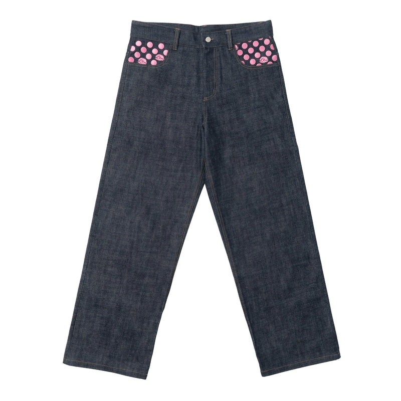 Polka Dot Selvedge Denim - Pink