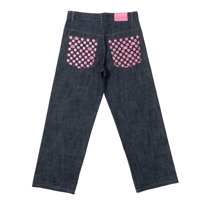 Polka Dot Selvedge Denim - Pink