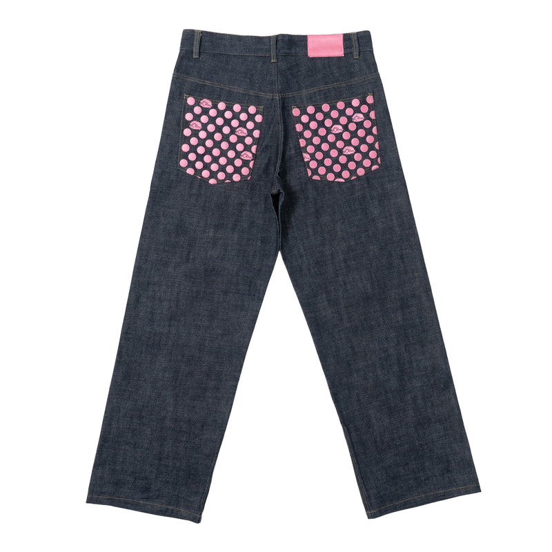 Polka Dot Selvedge Denim - Pink