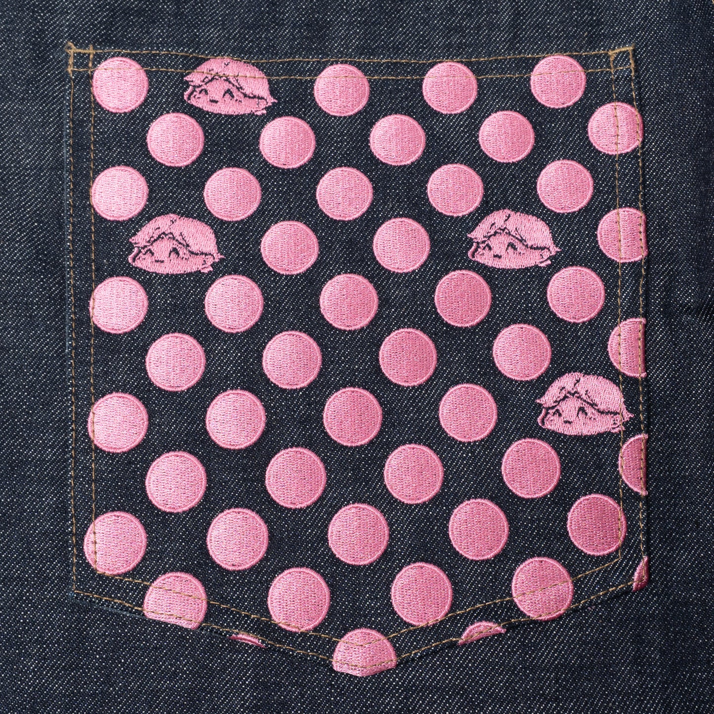 Polka Dot Selvedge Denim - Pink