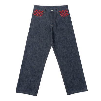 Polka Dot Selvedge Denim - Red