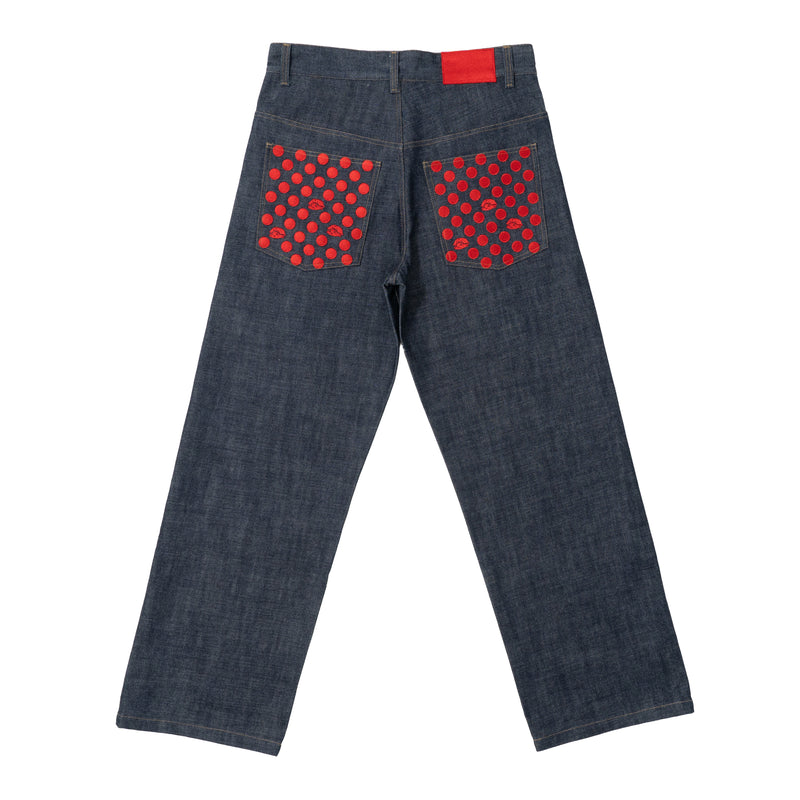 Polka Dot Selvedge Denim - Red