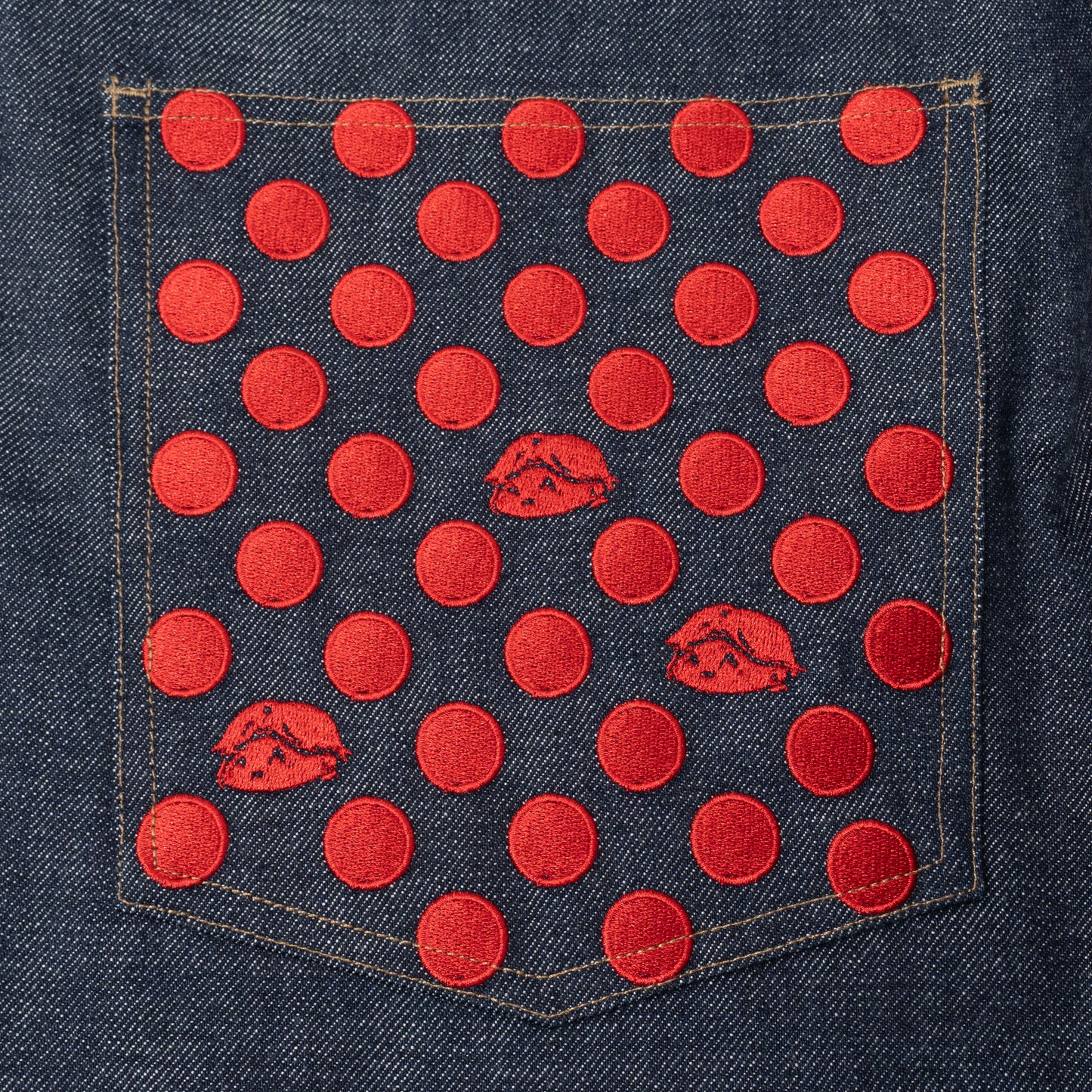 Polka Dot Selvedge Denim - Red