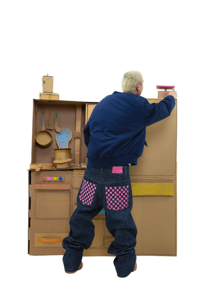 Polka Dot Selvedge Denim - Pink