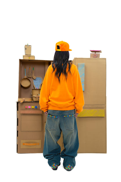 Reversible DWBI Crewneck - Orange/White