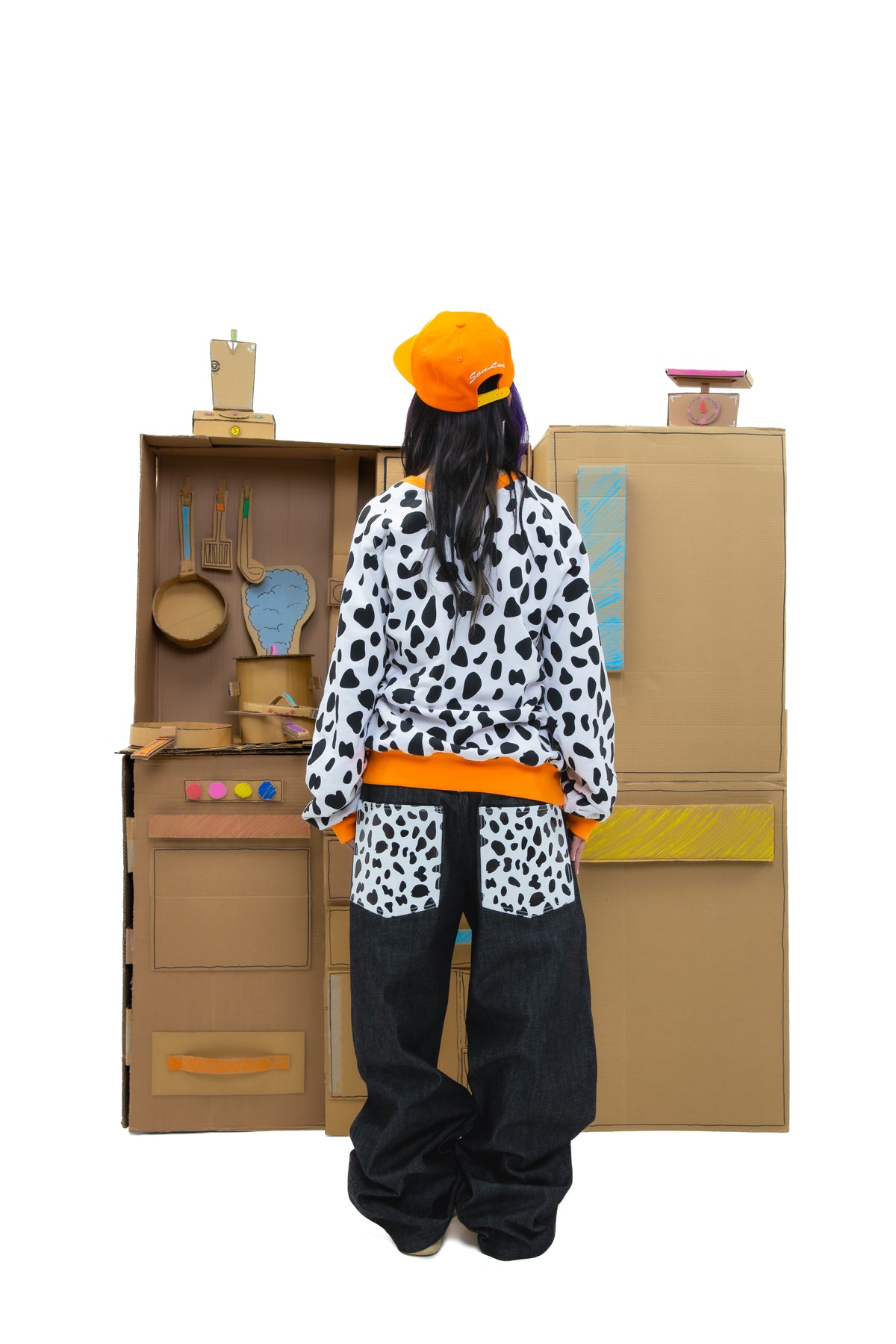 Reversible DWBI Crewneck - Orange/White