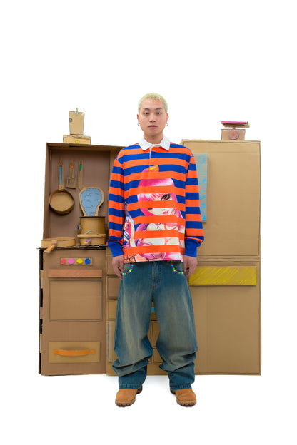Yumi Striped LS Polo - Orange/Blue
