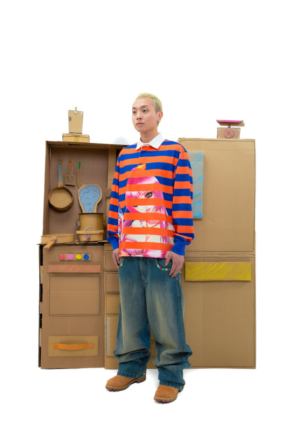 Yumi Striped LS Polo - Orange/Blue