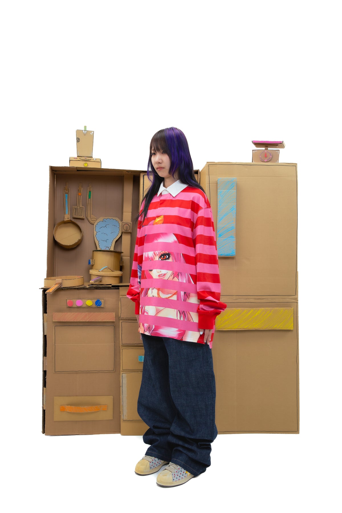 Yumi Striped LS Polo - Pink/Red