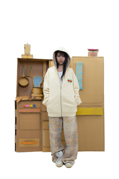 Reversible Comics Zip Hoodie - Cream